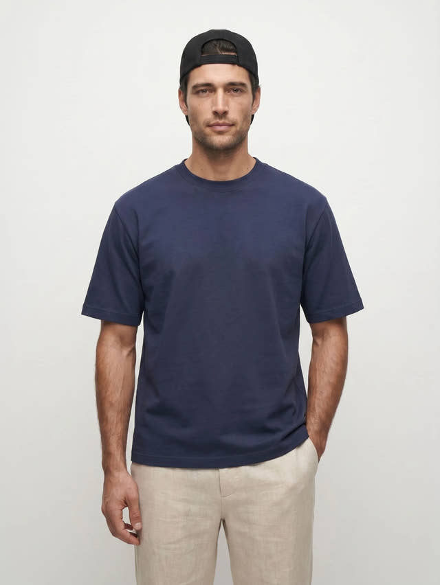 Camiseta de cuello redondo de algodón orgánico 100 % de gramaje grueso