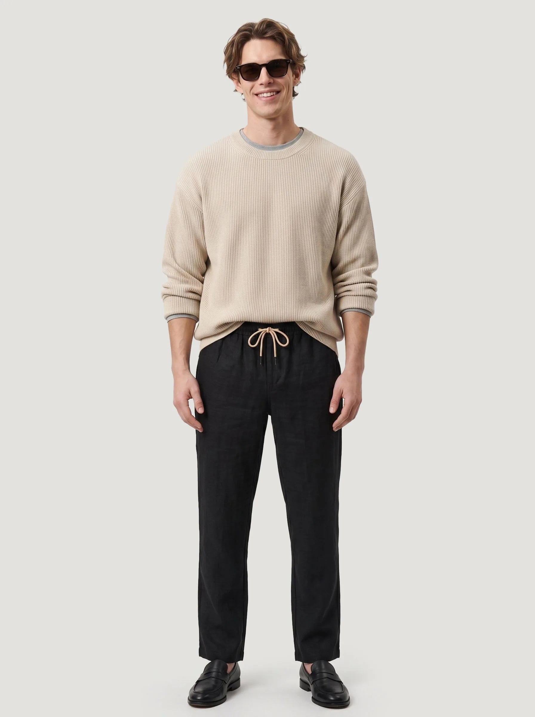 Pantalon à cordon en 100 % lin européen