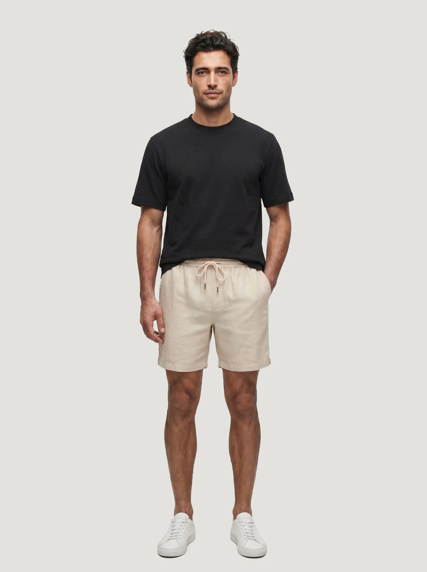 Pantalones cortos con cordón de 100 % lino europeo