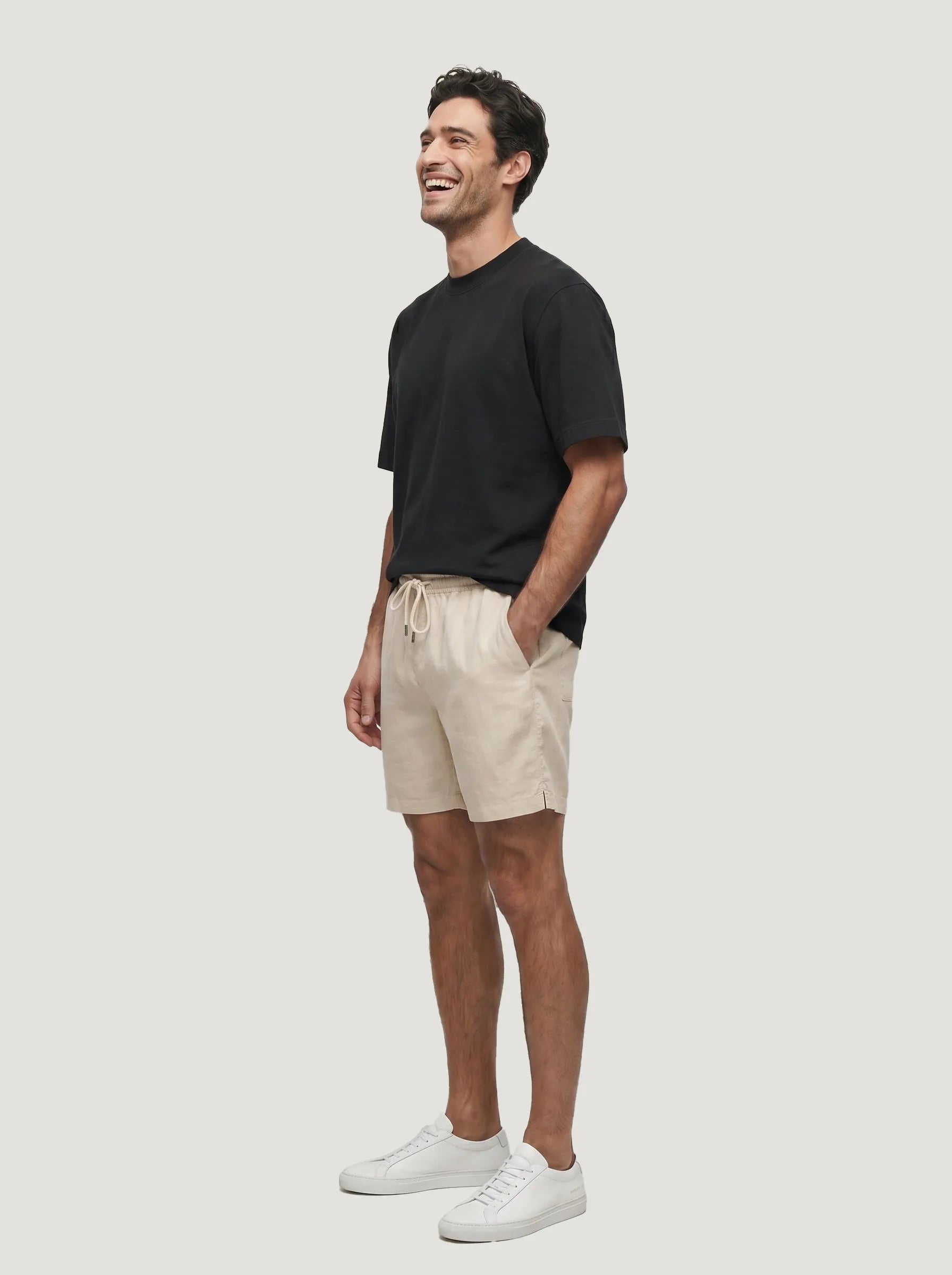 Pantalones cortos con cordón de 100 % lino europeo