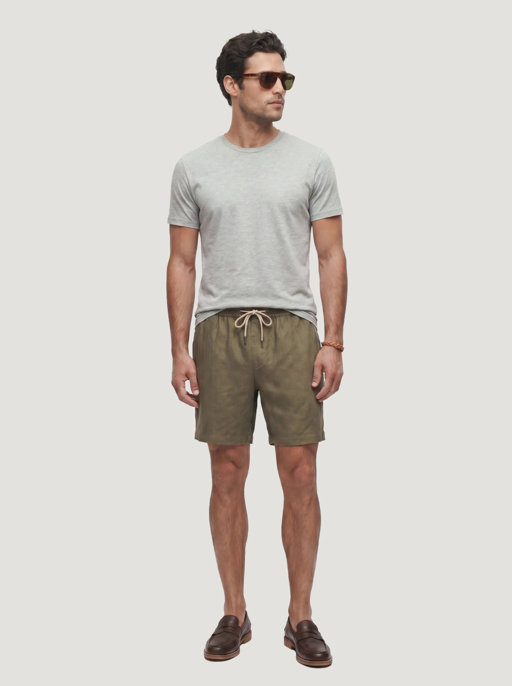 Shorts mit Kordelzug aus 100 % europäischem Leinen