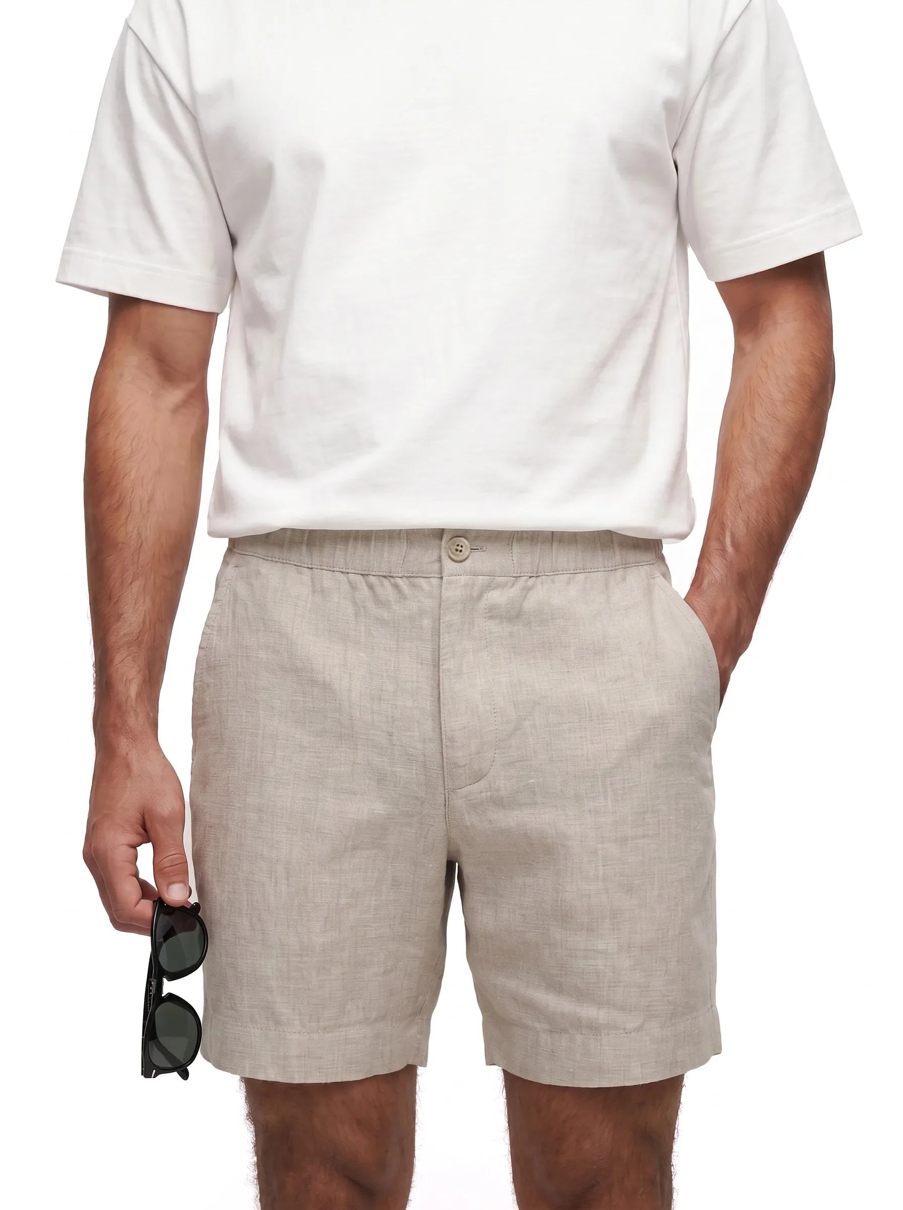 Pantalones cortos de vestir de 100 % lino europeo — Pack de 2