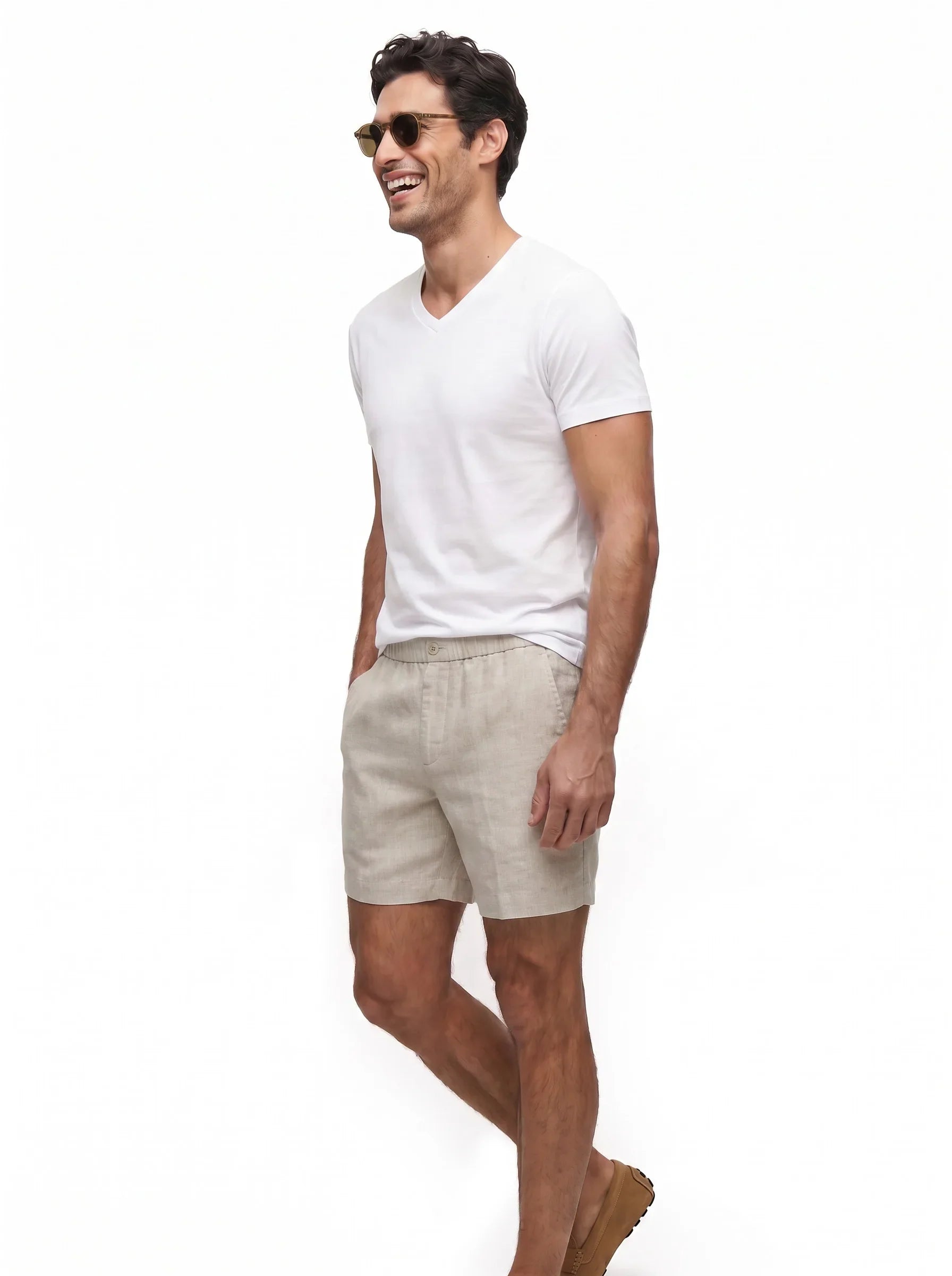 Pantalones cortos de vestir de 100 % lino europeo — Pack de 2